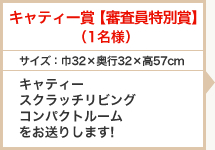 キャティー賞【審査員特別賞】（1名様）サイズ：巾32×奥行32×高57cm キャティー
スクラッチリビングコンパクトルームをお送りします!